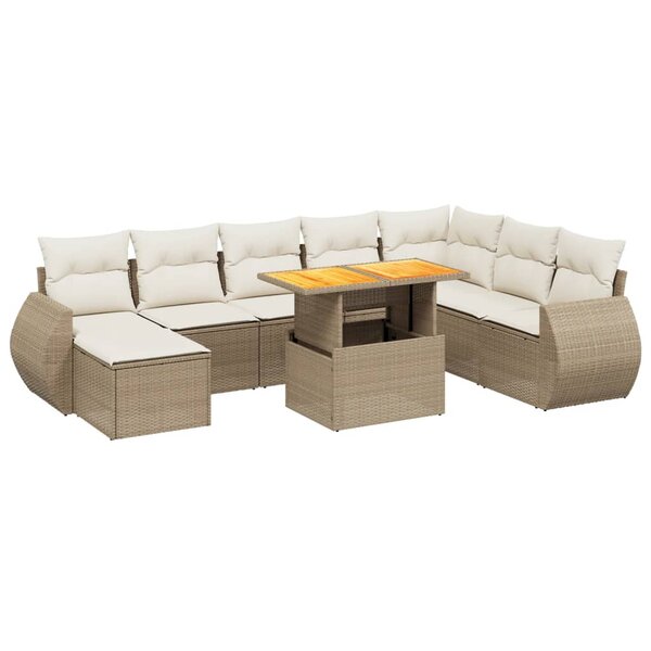 vidaXL Salon de jardin avec coussins 9 Pièces beige résine tressée
