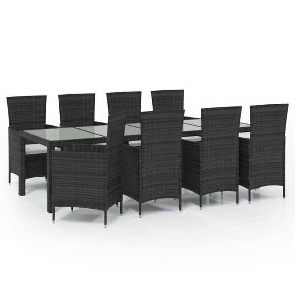 vidaXL Salon d'extérieur 9 Pièces avec coussins Résine tressée Noir