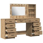 vidaXL Ensemble de table de maquillage 3 pièces avec LED en chêne fait main en bois d'ingénierie