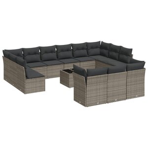 vidaXL Salon de jardin avec coussins 14 Pièces gris résine tressée