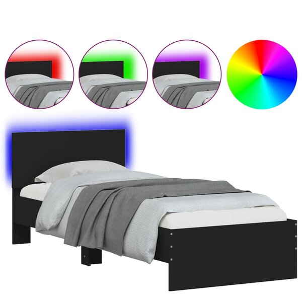 vidaXL Cadre de lit sans matelas avec lumières LED noir 90x200 cm