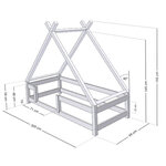 Lit Tipi enfant avec barrière bois massif naturel vernis 90 x 200 cm