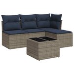 vidaXL Salon de jardin 5 Pièces avec coussins gris résine tressée