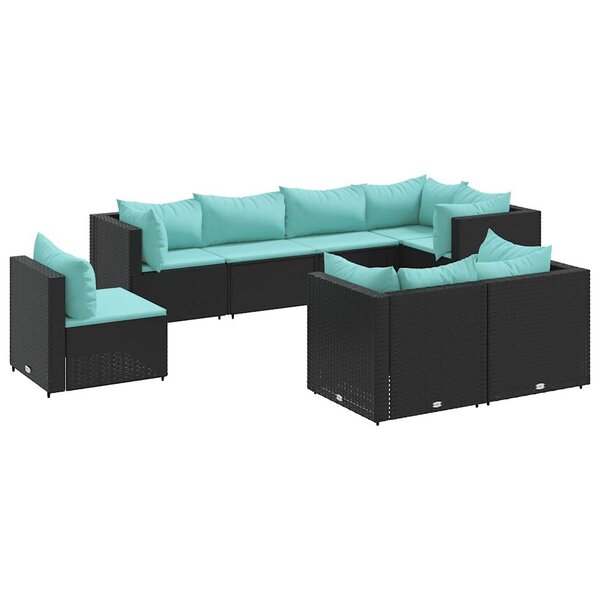 vidaXL Salon de jardin 8 Pièces avec coussins noir résine tressée