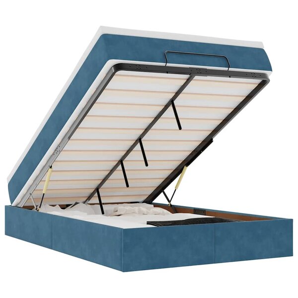 vidaXL Cadre de lit ottoman avec matelas bleu foncé 120x200 cm velours