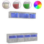vidaXL Unités murales TV avec LED 5 Pièces gris béton bois d'ingénierie