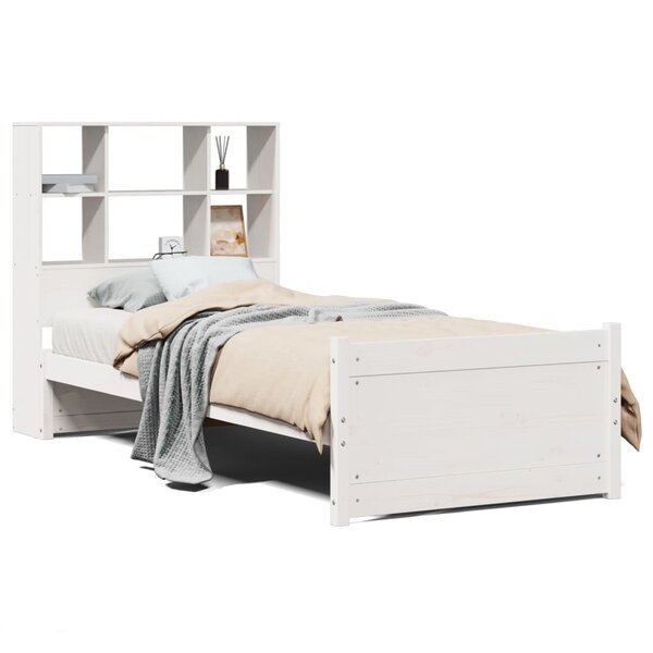 vidaXL Lit bibliothèque sans matelas blanc 90x190cm bois de pin massif