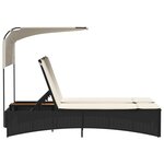 vidaXL Chaise longue double et auvent et coussins noir résine tressée