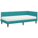 vidaXL Cadre de lit d'angle avec matelas Turquoise 90 x 190 cm Velours