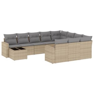vidaXL Salon de jardin 11 Pièces avec coussins beige résine tressée