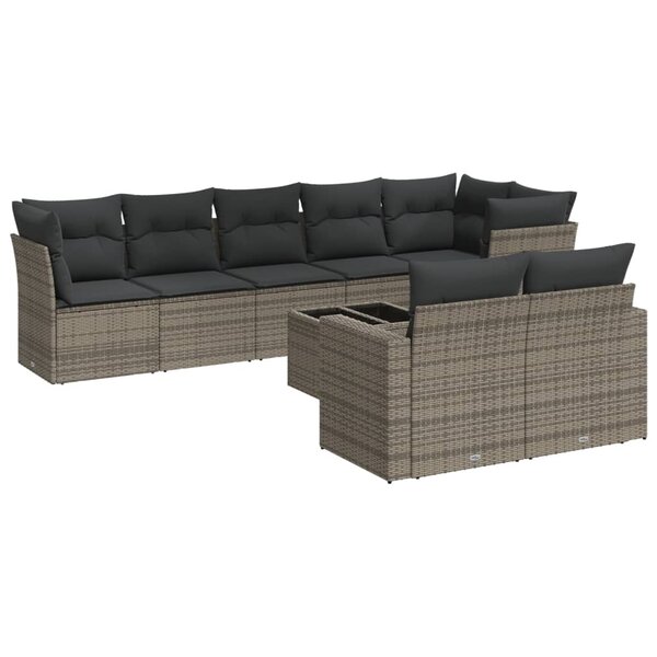 vidaXL Salon de jardin 9 Pièces avec coussins gris résine tressée