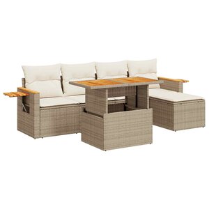 vidaXL Salon de jardin 6 Pièces avec coussins beige résine tressée acacia