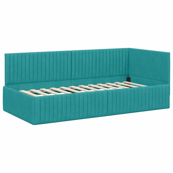 vidaXL Cadre de lit d'angle Turquoise 90 cm x 200 cm tissu