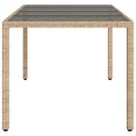 vidaXL Table de jardin avec dessus en verre beige résine tressée