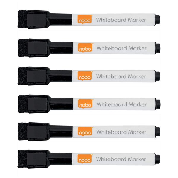 Lot de 6 marqueurs Tableau effaçable Aimanté Noir NOBO