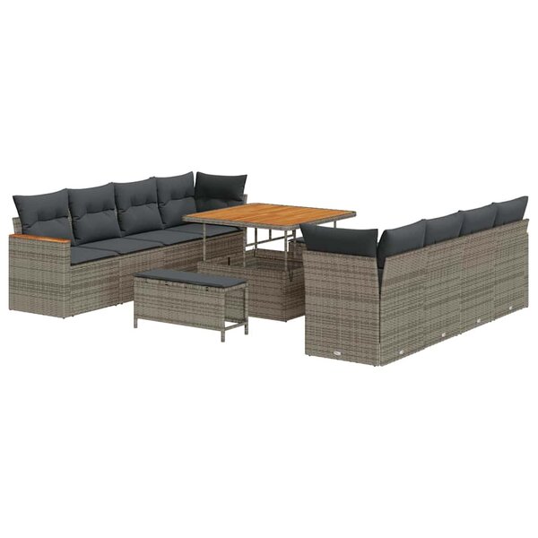 vidaXL Ensemble de canapé de jardin 11 pièces avec coussins gris poly rotin acacia