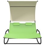 vidaXL Chaise longue double à bascule avec auvent Vert et crème