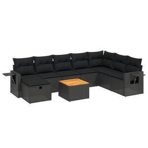 vidaXL Salon de jardin 9 Pièces avec coussins noir résine tressée