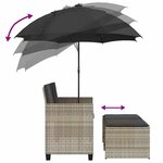 vidaXL Canapé de jardin 2 places et parasol tabourets gris clair rotin