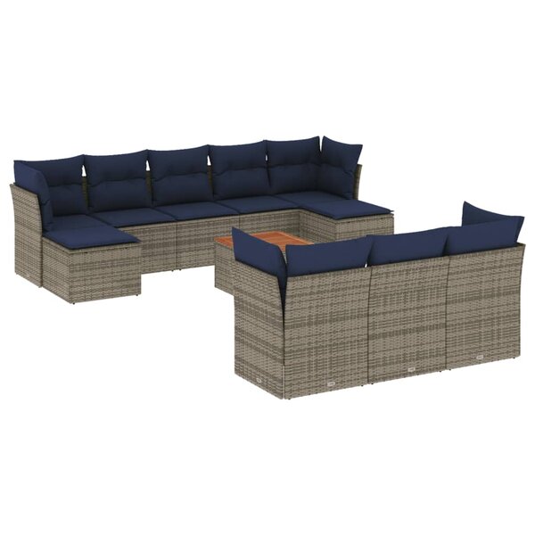 vidaXL Salon de jardin 11 Pièces avec coussins gris résine tressée