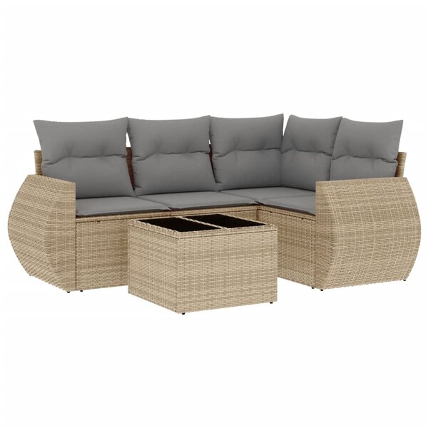 vidaXL Salon de jardin avec coussins 5 Pièces beige résine tressée