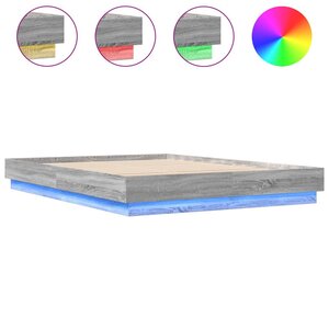 vidaXL Cadre de lit avec LED sans matelas sonoma gris 150x200 cm