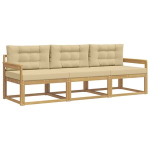 vidaXL Ensemble de canapés d'extérieur 3 Pièces Blanc et Beige Polyester