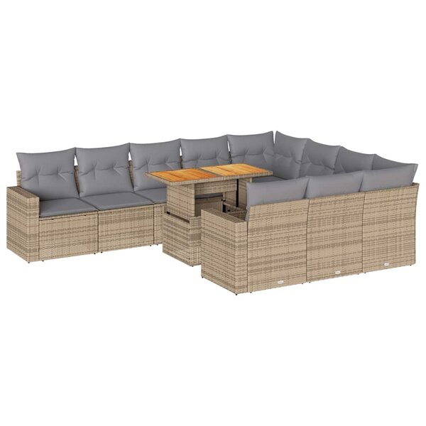 vidaXL Salon de jardin 11 Pièces avec coussins beige résine tressée