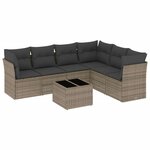 vidaXL Salon de jardin avec coussins 7 Pièces gris résine tressée