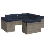 vidaXL Salon de jardin 11 Pièces avec coussins gris résine tressée