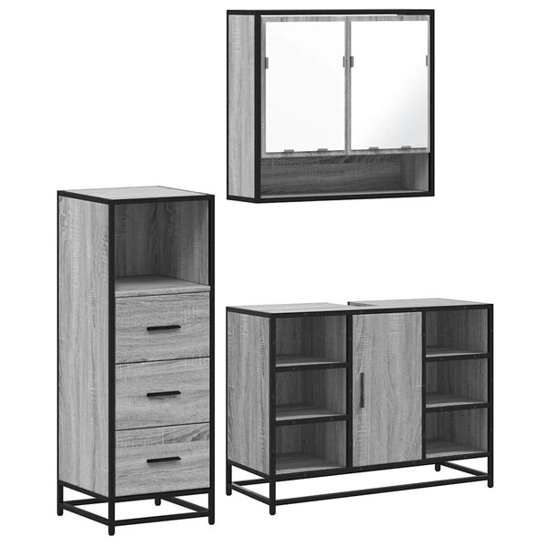 vidaXL Ensemble de meubles de salle de bain 3 Pièces Sonoma gris