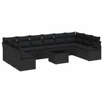 vidaXL Ensemble de canapé de jardin avec coussin 11 Pièces Noir polyrotin
