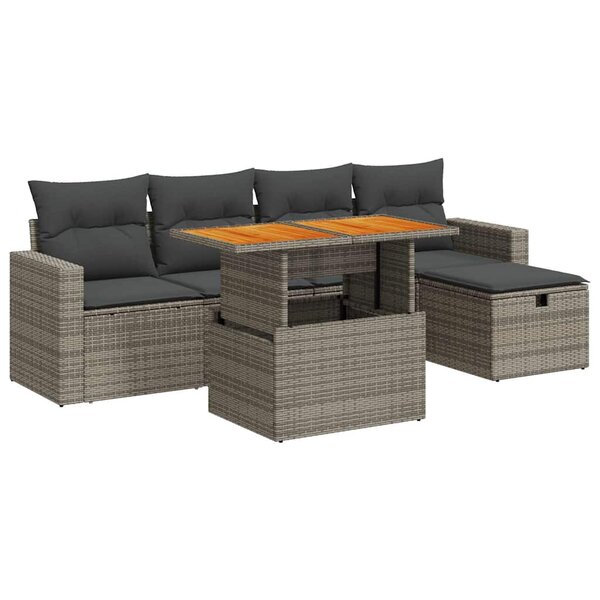 vidaXL Salon de jardin avec coussins 6 Pièces gris résine tressée acacia