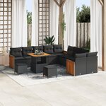 Ensemble de canapés de jardin vidaXL en 13 pièces avec coussins noir poly rotin acacia