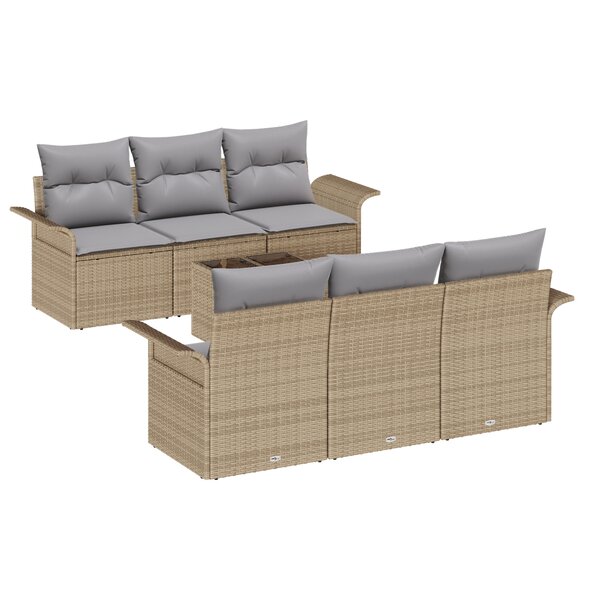 vidaXL Ensemble de salon de jardin 7 pièces en poly rattan beige avec coussins