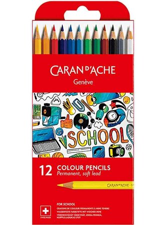 Crayons de couleur SCHOOL permanent, étui de 12 CARAN D'ACHE