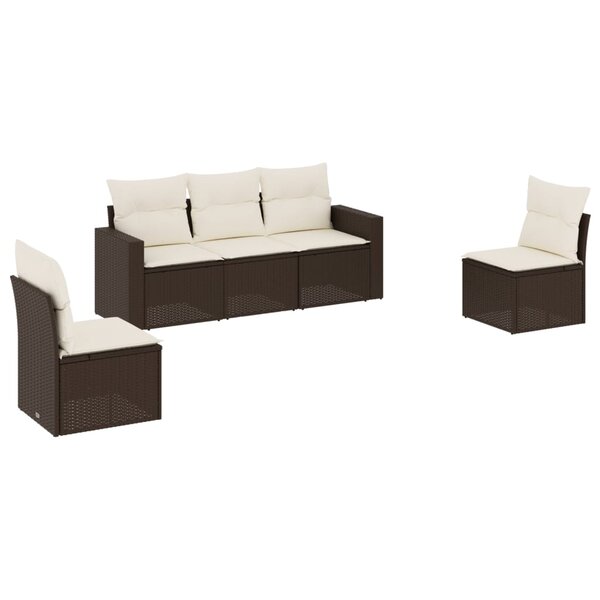 vidaXL Salon de jardin avec coussins 5 Pièces marron résine tressée