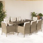 vidaXL Ensemble à manger de jardin et coussins 9 Pièces beige Poly rotin