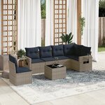 vidaXL Salon de jardin 7 Pièces avec coussins gris résine tressée