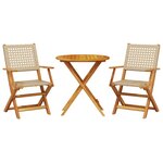 vidaXL Ensemble de bistro 3 Pièces beige résine tressée et bois massif