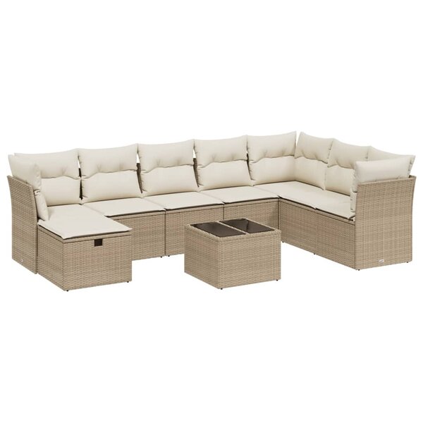 vidaXL Salon de jardin avec coussins 9 Pièces beige résine tressée