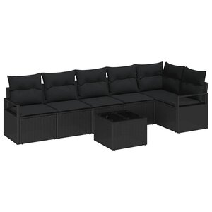 vidaXL Ensemble de canapé de jardin 7 Pièces Noir Poly rotin