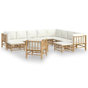 vidaXL Salon de jardin 12 Pièces avec coussins blanc crème bambou