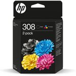Pack de 2 cartouches d'encre HP 308 authentiques noire et tricolore (6L6S6UE) pour HP Envy 6110  6120  6130  6520  6530