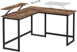 Bureau en forme de L table d’angle avec support d’écran pour étudier jouer travailler gain d’espace pieds réglables cadre métallique assemblage facile marron rustique