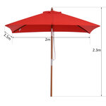 Parasol rectangulaire inclinable bois polyester haute densité 2L x 1 5l x 2 3H m rouge