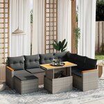 vidaXL Salon de jardin 8 Pièces avec coussins gris résine tressée