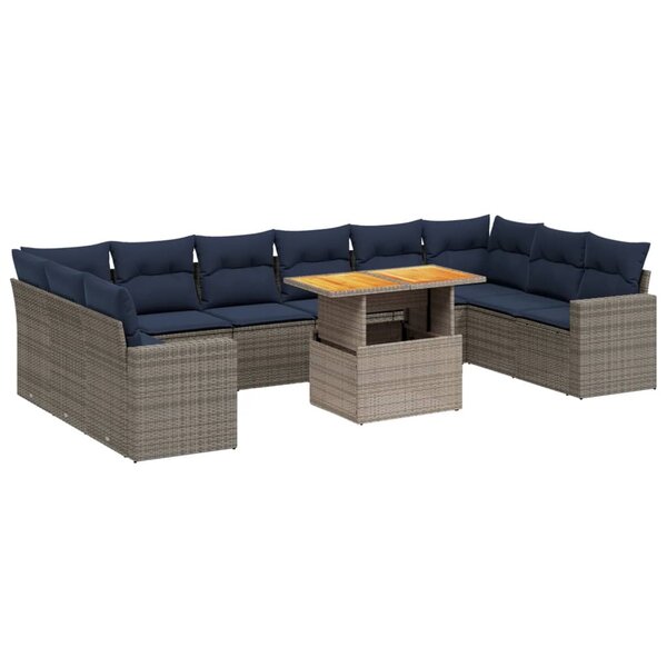 vidaXL Salon de jardin 11 Pièces avec coussins gris résine tressée