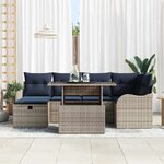 vidaXL Ensemble de canapé de jardin avec coussin 7 Pièces Gris Poly rotin