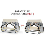 Balancelle de jardin convertible 3 places grand confort : matelas assise dossier  moustiquaire intégrale zippée avec toit   pochette rangement métal époxy polyester beige